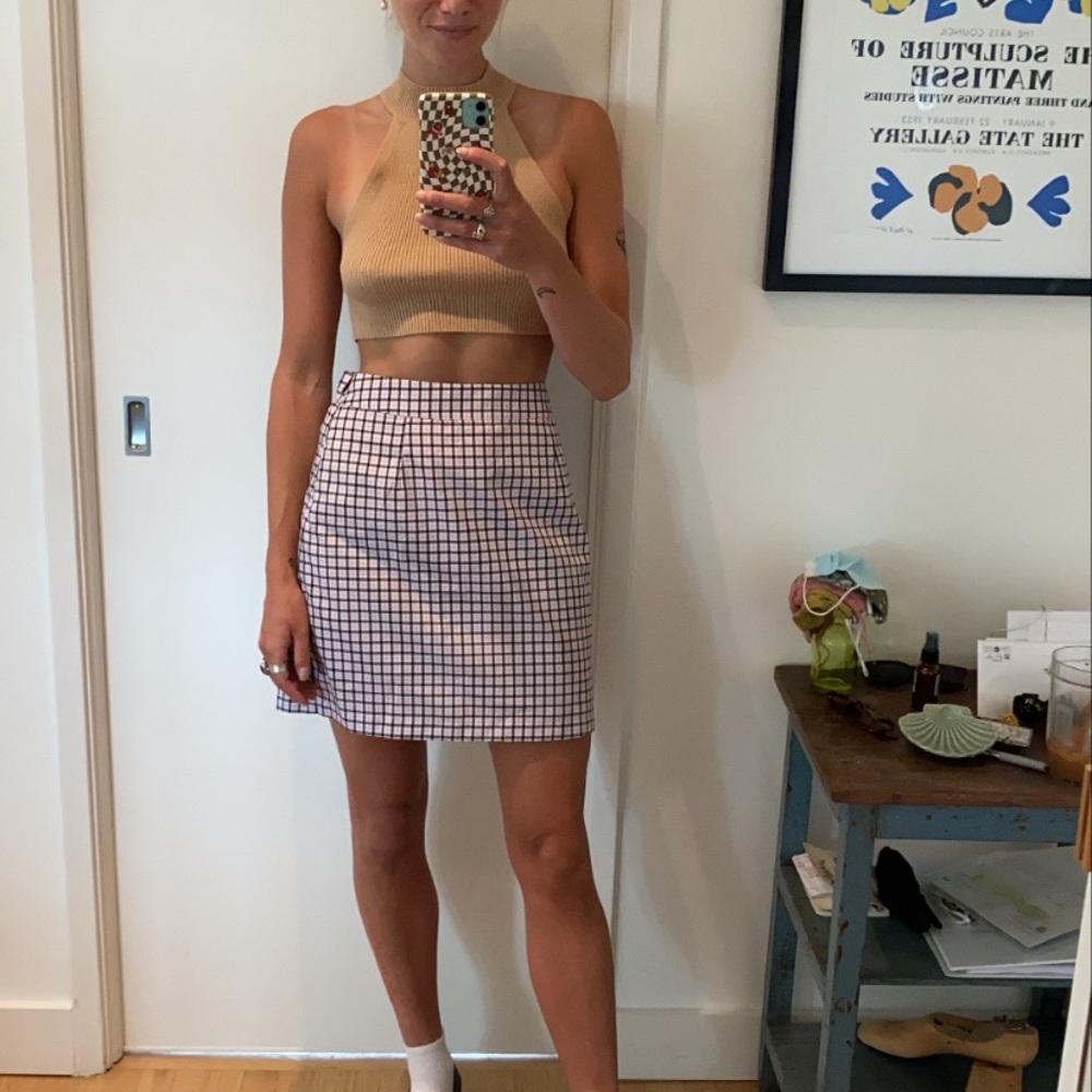 Pink plaid high waisted mini skirt